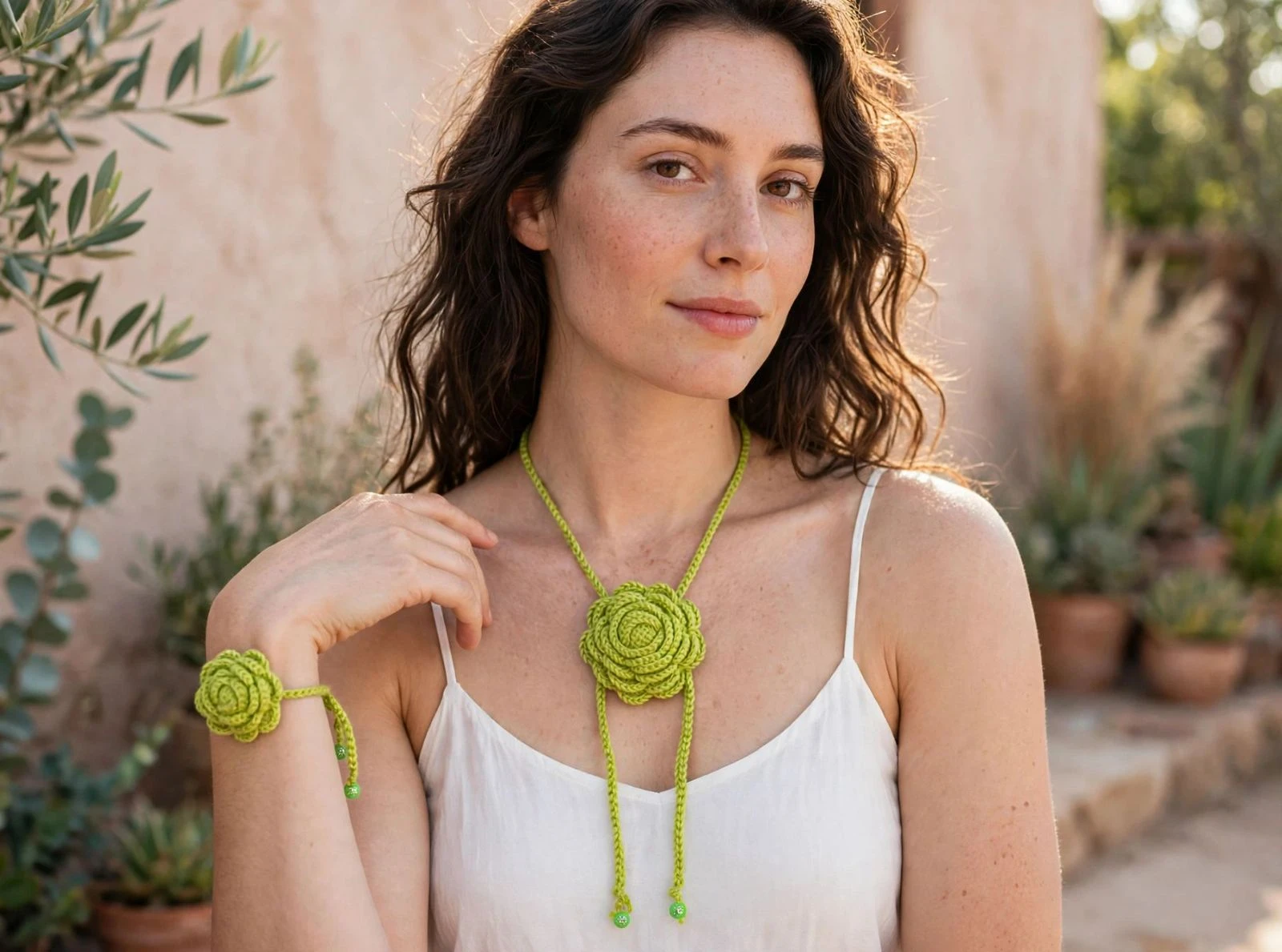 Conjunto de colgante y pulsera de crochet 